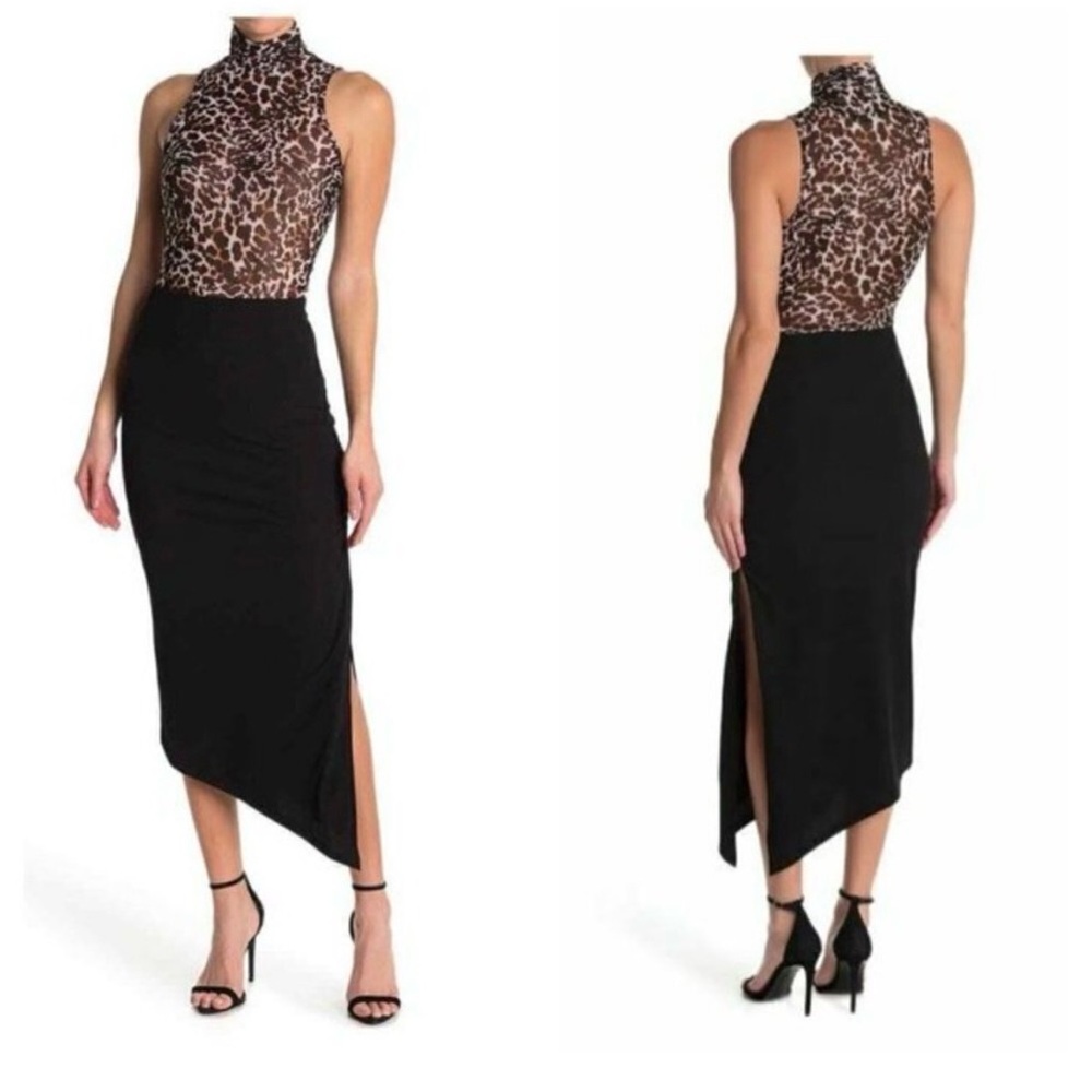 AFRM Asymmetric Midi Skirt with Slit- Black- XS